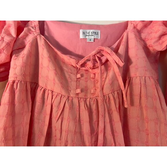 In the Style Tie Front Blouse Womens Size 8 Pink Boho Peasant Top Long Sleeve Sq - Picture 6 of 16